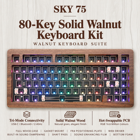 75% Solid Walnut Wood Custom Mechanical Keyboard Kit Tri-Mode RGB For Cherry MX Switches