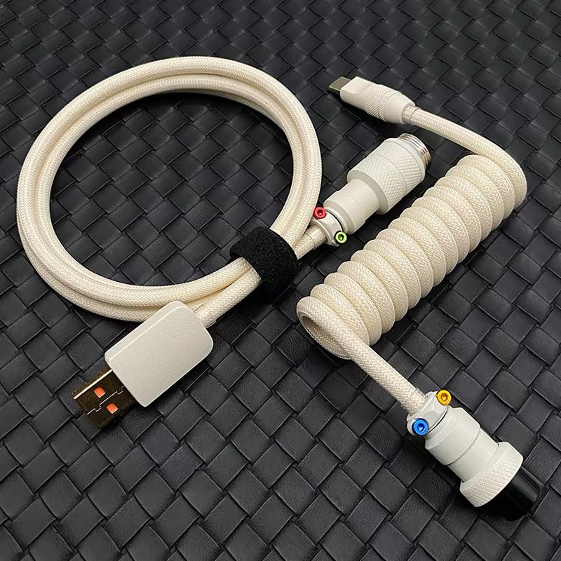 Coiled USB-C Keyboard Cable – Aviator Connector, Handmade to Order